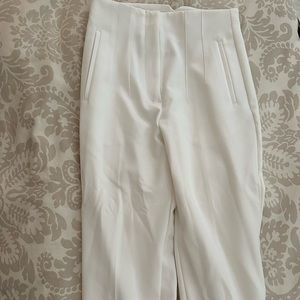 Zara Pleated Straight Leg White Pants